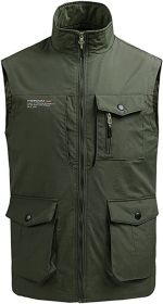 Men's Multi-pocket Casual Quick Dry Vest Photography Fishing Outdoor Vest (size: ARMY GREEN-L)