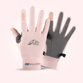 Summer Gloves For Men Cycling Anti UV Women Spring Ice Silk Two Finger Touchscreen Camping Driving Sports Riding Fishing Gloves (Color: two finger pink)